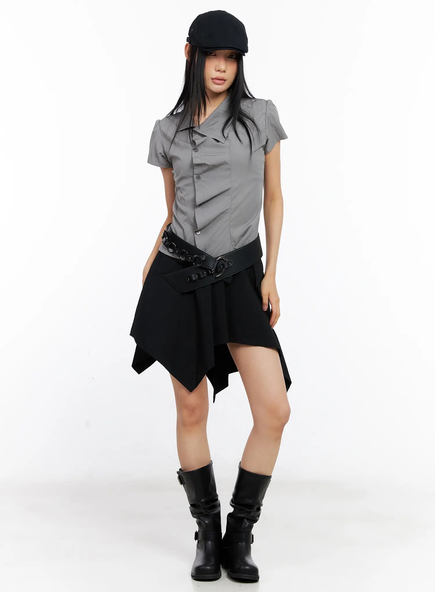 Asymmetric Frill Button Skirt CL530